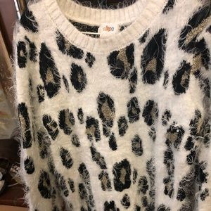 Girls White Leopard print long sweater